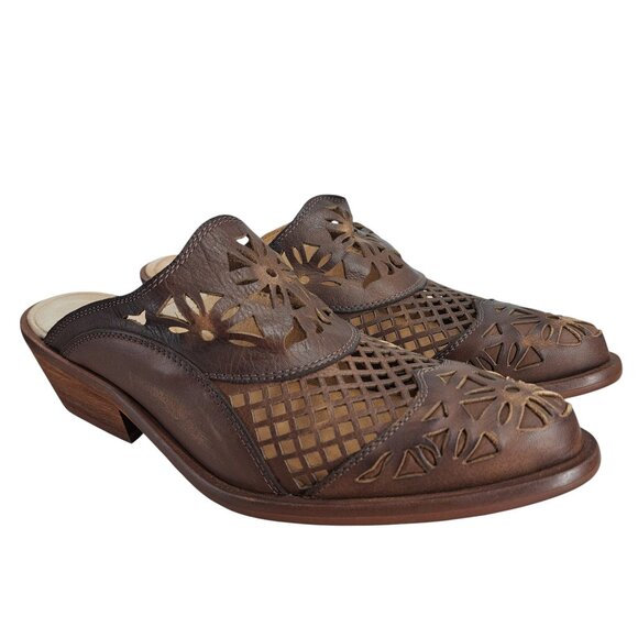 Veracruz Artisans Sundance Brown Leather Cutout Mules Size 36 US 5.5-6 Boho - Picture 1 of 13